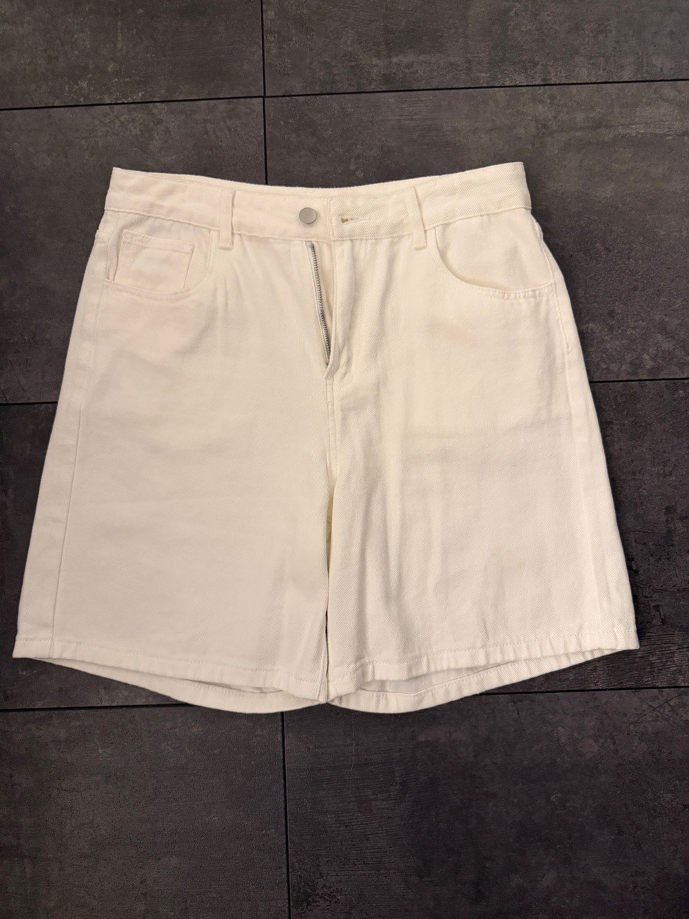 SHEIN Cream High-Rise Denim Shorts